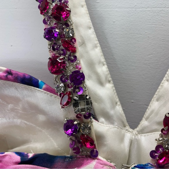 La Femme 100% Silk Floral Jewel Strap Gown Pink Size 4 - Picture 9 of 11